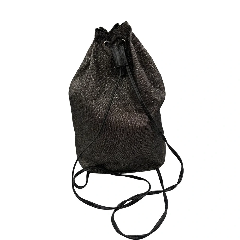 Victoria's‎ Secret Drawstring Backpack Womens Black Silver Excellent Glitter